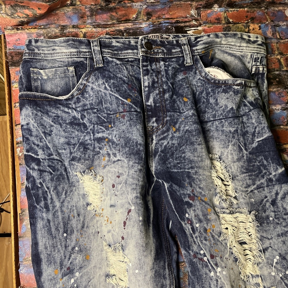 Painted Rum Denim Jeans Mens Size 40x32 Distressed Painted Splatter